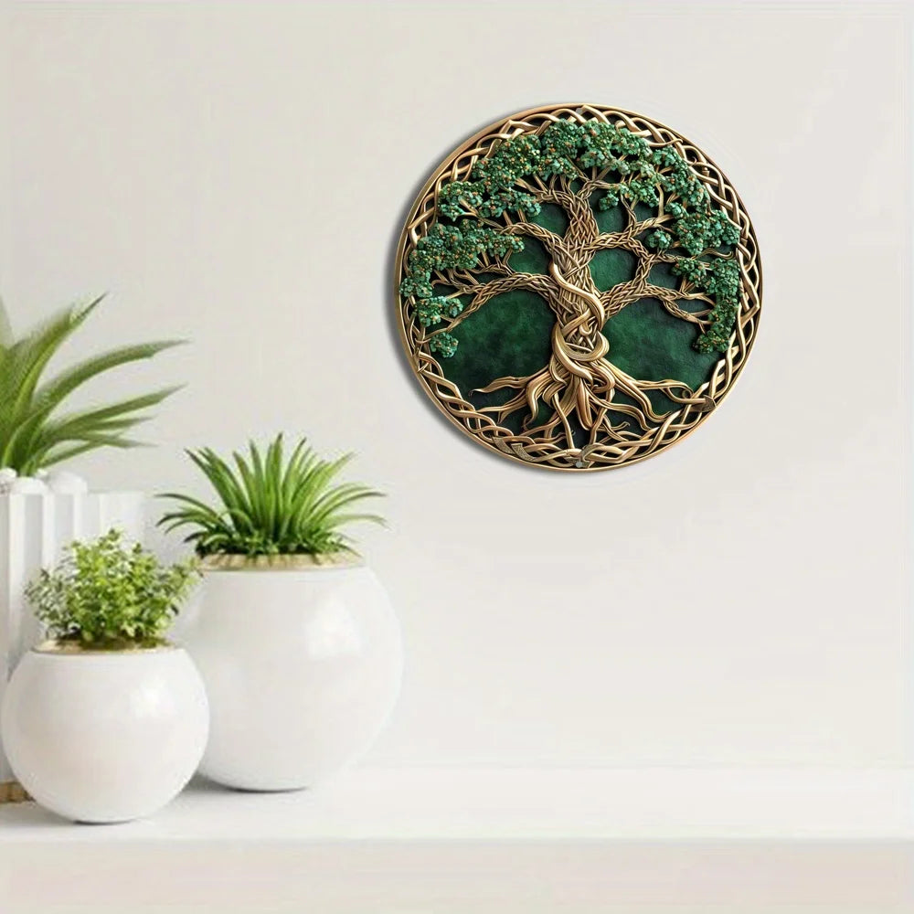 Magical Tree of Life Celtic Art 2D Printed Circular Metal Decorative Sign