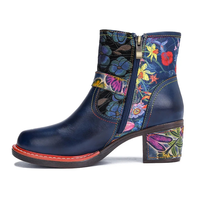 Violet's Floral Boots Genuine Leather Hand-painted Short Boots