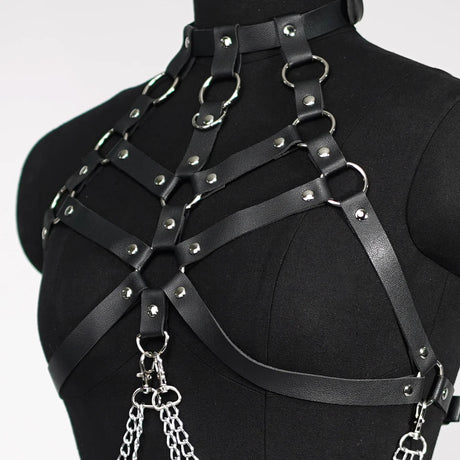 Rib Cage Harness Chest Body Harness Gothic Punk Faux Leather & Chains