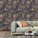 Ink Floral Self Adhesive Wallpaper Black Flower Removable Peel and Stick Wallpaper