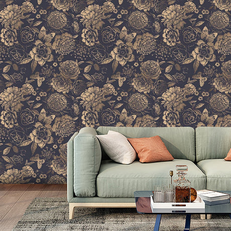 Ink Floral Self Adhesive Wallpaper Black Flower Removable Peel and Stick Wallpaper