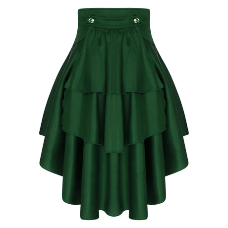 Gothic Steampunk Satiny Pirate Skirt Front Lace-up Tiered Irregular Hem Skirt Waist Belt Medieval Costume