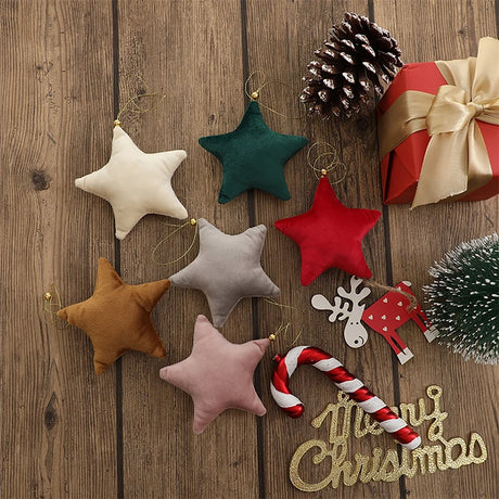 5pcs Christmas Velvet Star Ornaments Xmas Tree Hanging Decorations