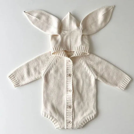 Baby and Toddler Knitted Romper Bear Bunny Ear Hooded Jumpsuits for Boys Girls