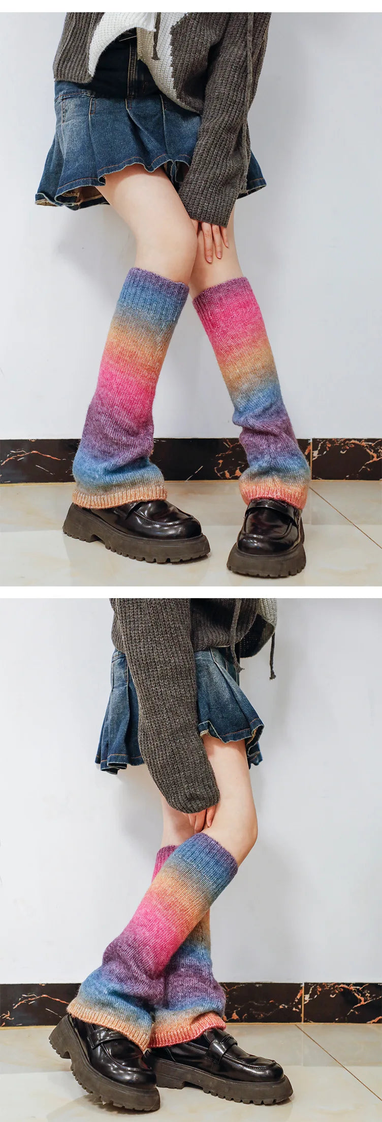 Gradient Japanese Boot Cuffs Knitted Wool Over Knee Leg Warmers