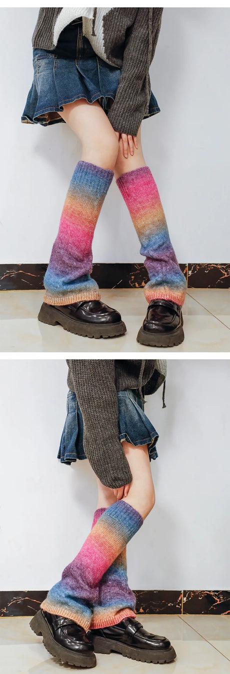 Gradient Japanese Boot Cuffs Knitted Wool Over Knee Leg Warmers