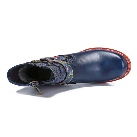 Violet's Floral Boots Genuine Leather Hand-painted Short Boots
