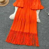Petal Sleeves Pleated Tassel Dress Eight Colours