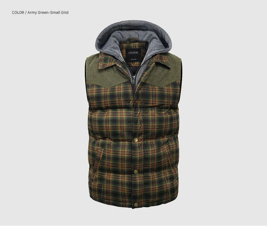 Woodsman Cotton Plaid Hooded Puffer Vest Jacket Thick Warm Winter Plaid Sleeveless Coat