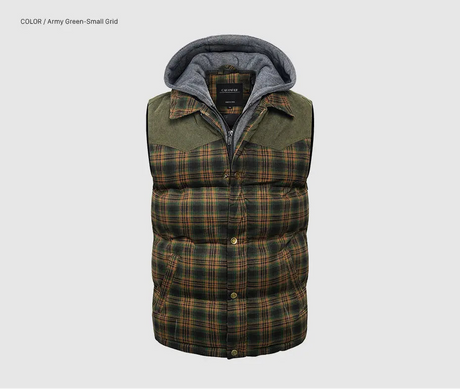 Woodsman Cotton Plaid Hooded Puffer Vest Jacket Thick Warm Winter Plaid Sleeveless Coat