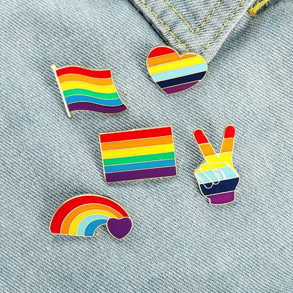 Love is Love Heart Rainbow Pride Flag Enamel Badges