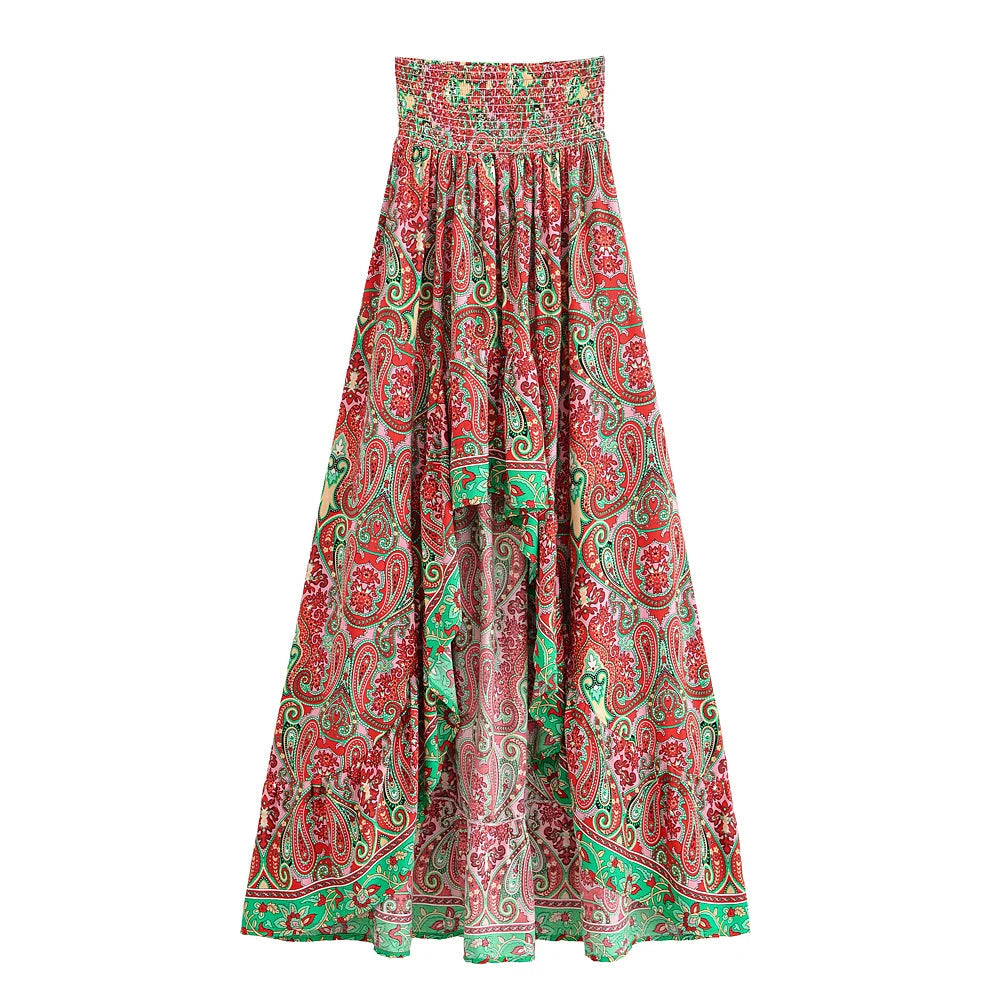 Nahlia's Wild Floral Print High Low Beach Boho Skirt