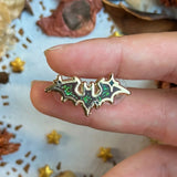 Set of Four Halloween Mini Enamel Pins Witchy Badge Bat Ghost and Candy Corn Glitter Brooches
