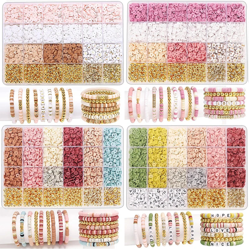 DIY Clay Beads Friendship  Bracelet Making Kit Golden Letter Beads for Jewellery Making