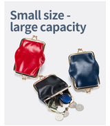 Genuine Leather Double Clamp Coin Purse Small Wallet Bag Pouch