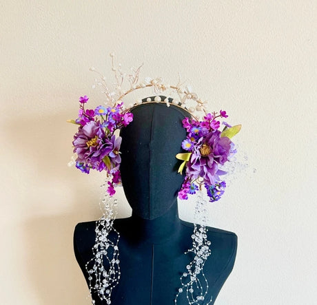 Handmade Fairycore Plum Fai Floral Halo Crown Elven Hair Jewellery
