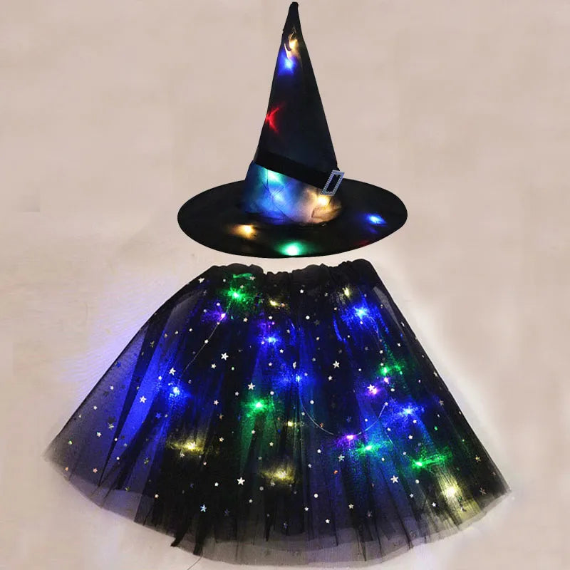 LED Witch Stars Tutu Skirt Glow Party Costumes Halloween
