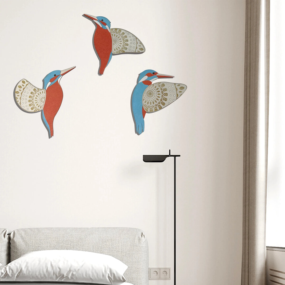 Set of Three Kingfisher Kookaburra Wooden Flying Bird Wall Decor