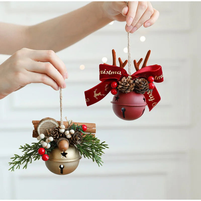 Christmas Bell Antlers Bow Pinecone Bell Christmas Hanging Decoration