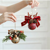 Christmas Bell Antlers Bow Pinecone Bell Christmas Hanging Decoration