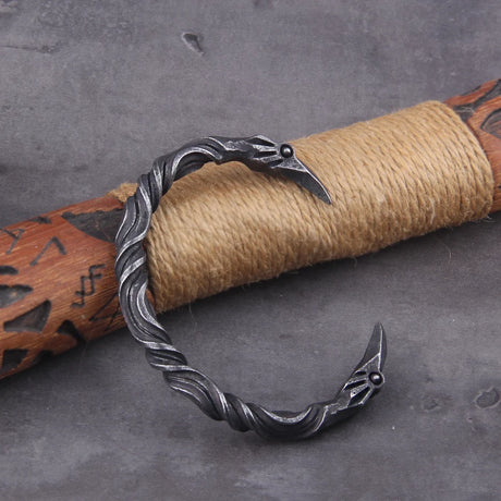 Stainless Steel Nordic Viking Norse Raven Cuff Bangle Mens Gift with Wooden Box
