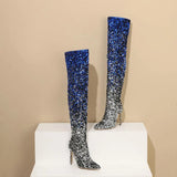 Galaxy Thigh High Boots Gradient Sequin Stretch Boots 11CM Heels