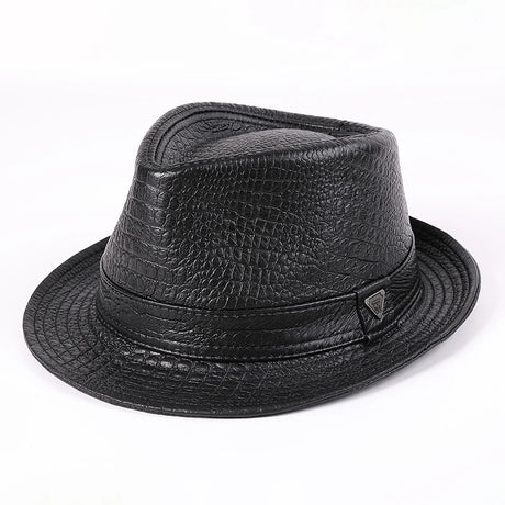 Genuine Leather Cowhide Short Brim Black/Brown Hat