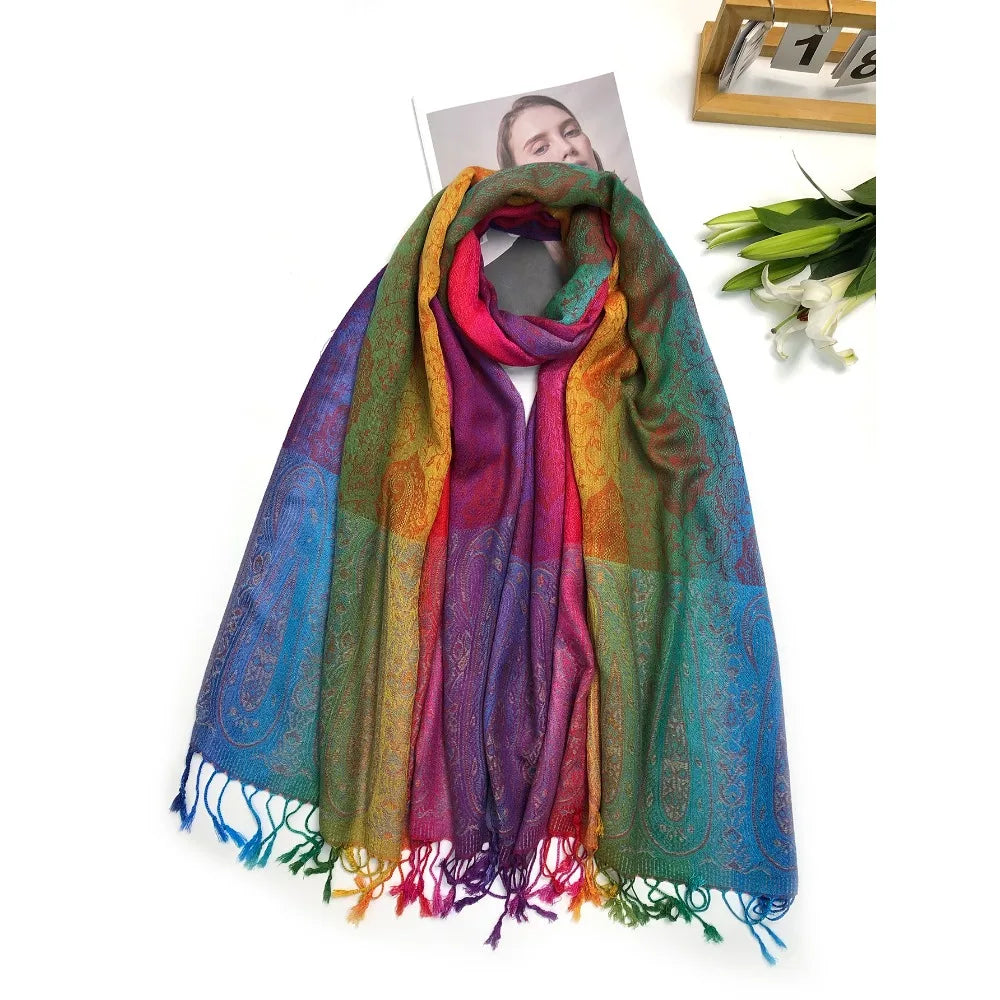 Rainbow Pashmina Scarfs Large Soft Warm Shawl Wrap