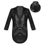 Boys Sequinned Tailcoat Magic Show Jazz Dance Performance Outfit Blazer with Hat