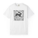 Wild Hare Linoprint T-Shirt Folk Art Forest Animal Naturecore Tee