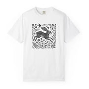 Wild Hare Linoprint T-Shirt Folk Art Forest Animal Naturecore Tee