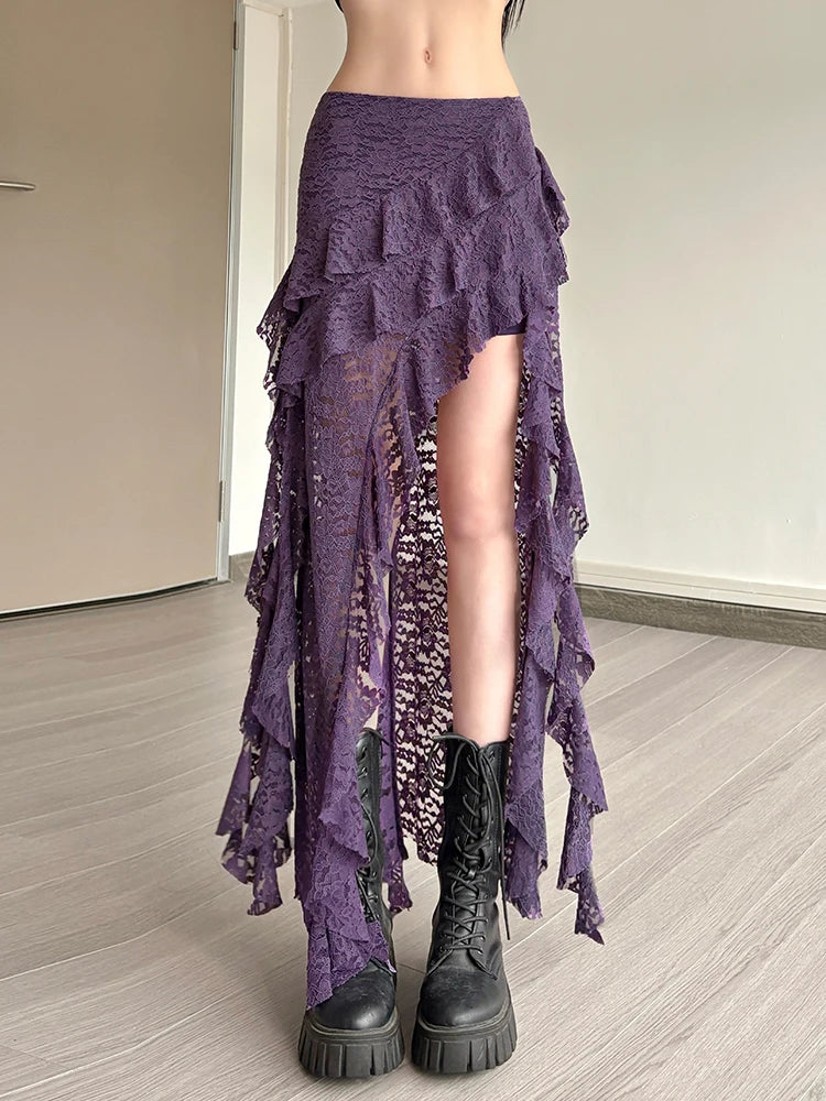 Lace Skirts Irregular Hem Multi-Layered Ruffles