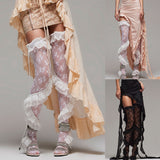 Gothic Lolita Ruffle Long Stockings Cosplay Costume Floral Lace Thigh High Socks