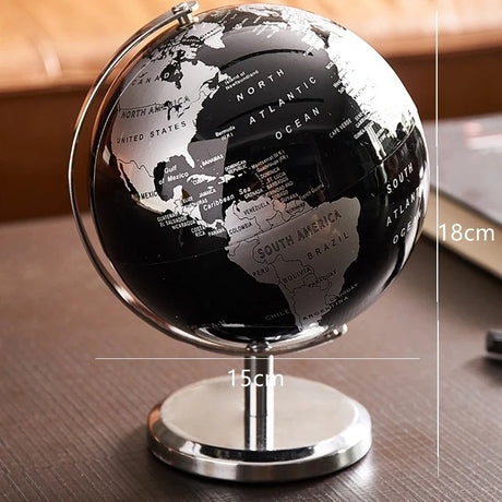 World Globe Earth Map Retro Wooden Base Desk Decor