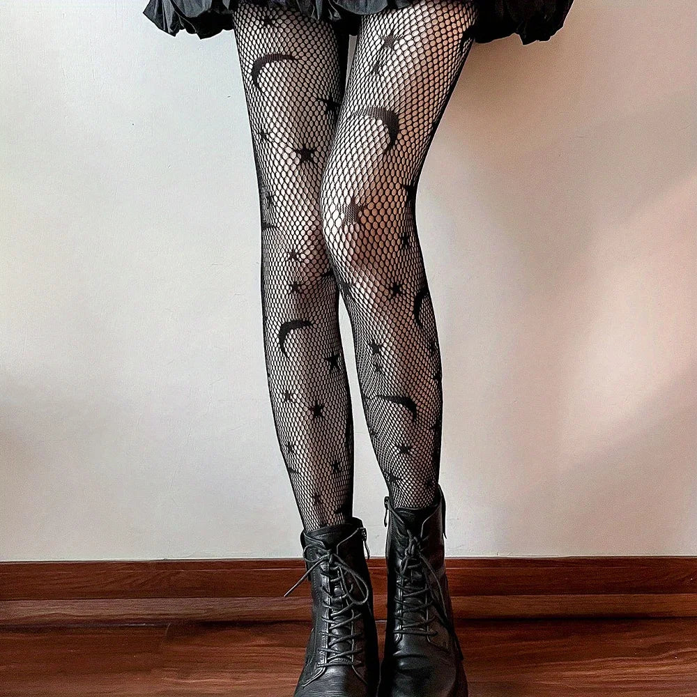 Moon & Star Fishnet Tights Mesh Pantyhose, Stockings, Hosiery