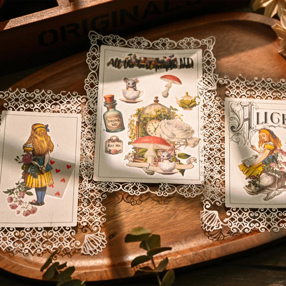 Alice In Wonderland 3 sheets A5 RUB ON Transfer Sticker Scrapbooking Junk Journal DIY Crafts