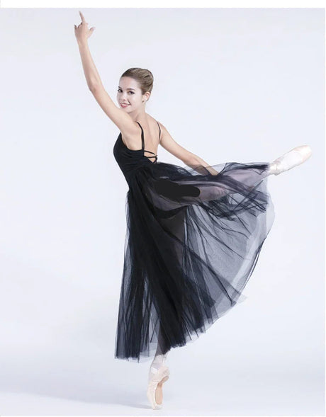 Black/White Ballet Long Mesh Ballet Skirt Two-layer Big Swing Ballerina Teacher Practice Dance Wear