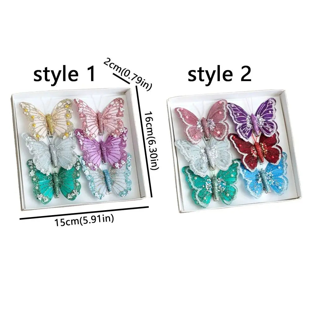 Glitter Christmas Butterflies Ornaments Sparkling Christmas Tree Decorations with Clips
