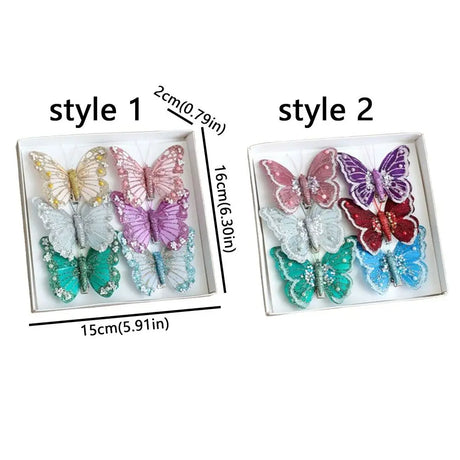 Glitter Christmas Butterflies Ornaments Sparkling Christmas Tree Decorations with Clips