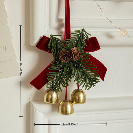 Velvet Bows, Jingle Bells & Pinecones Ornaments Christmas Hanging Decor