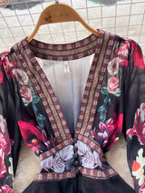 Mandy's Spring Boho Floral Chiffon Cascading Ruffles Dress