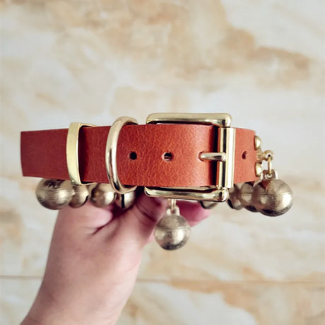 Barone Bettino's Handmade Dog Collar Brass Bells Genuine Leather