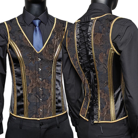 Men's Formal Boned Waistcoat Corset Vest Lace Up Burlesque Performance Stage Costume