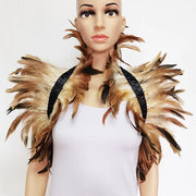 Black Rooster Feather Shrug Gothic Collar with Ribbon Ties