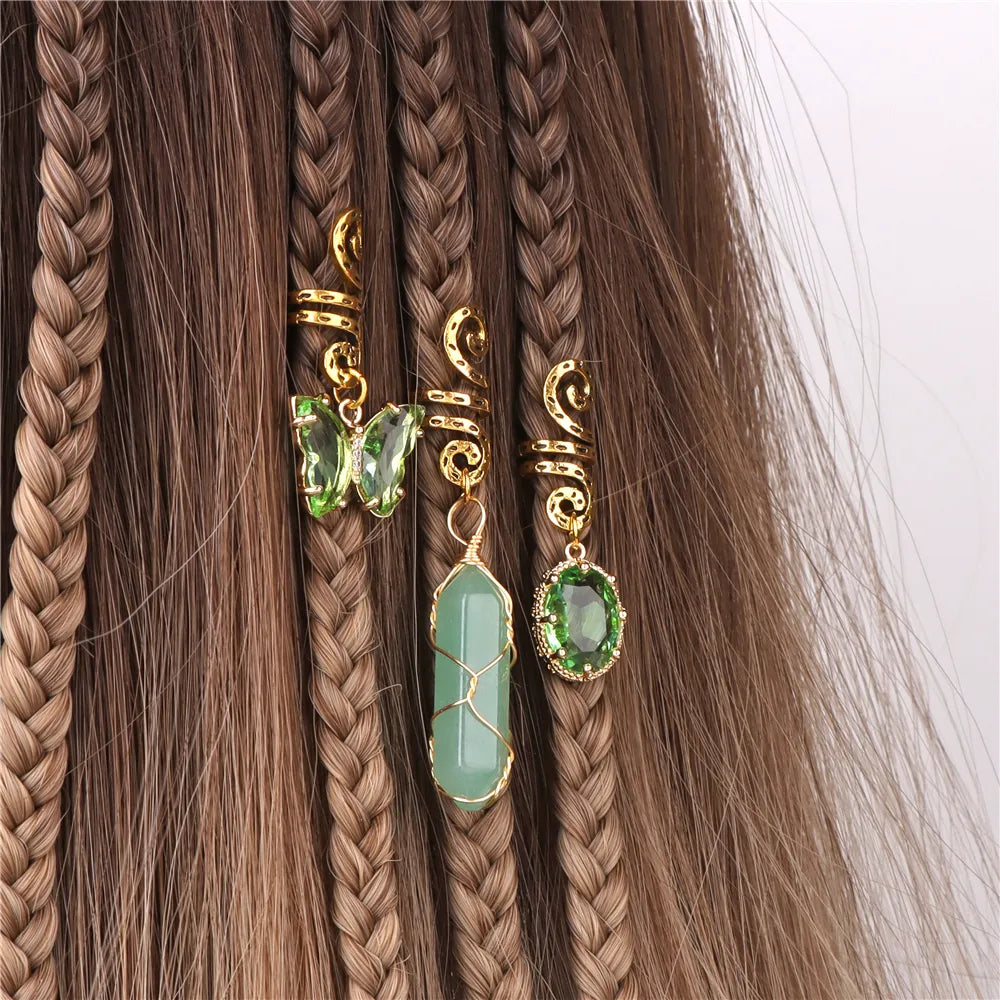 Crystal Braid Jewellery Hair Clips 3pcs/Set Natural Stones