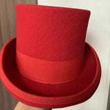 100% Wool Flat Top Hats Solid Colours Wide Ribbon Magician Performance Hat