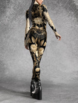Nocturnal Enigma CyberPunk Armour Bodycon Jumpsuit Cosplay Costume Halloween Festival Fit Zentai Suit