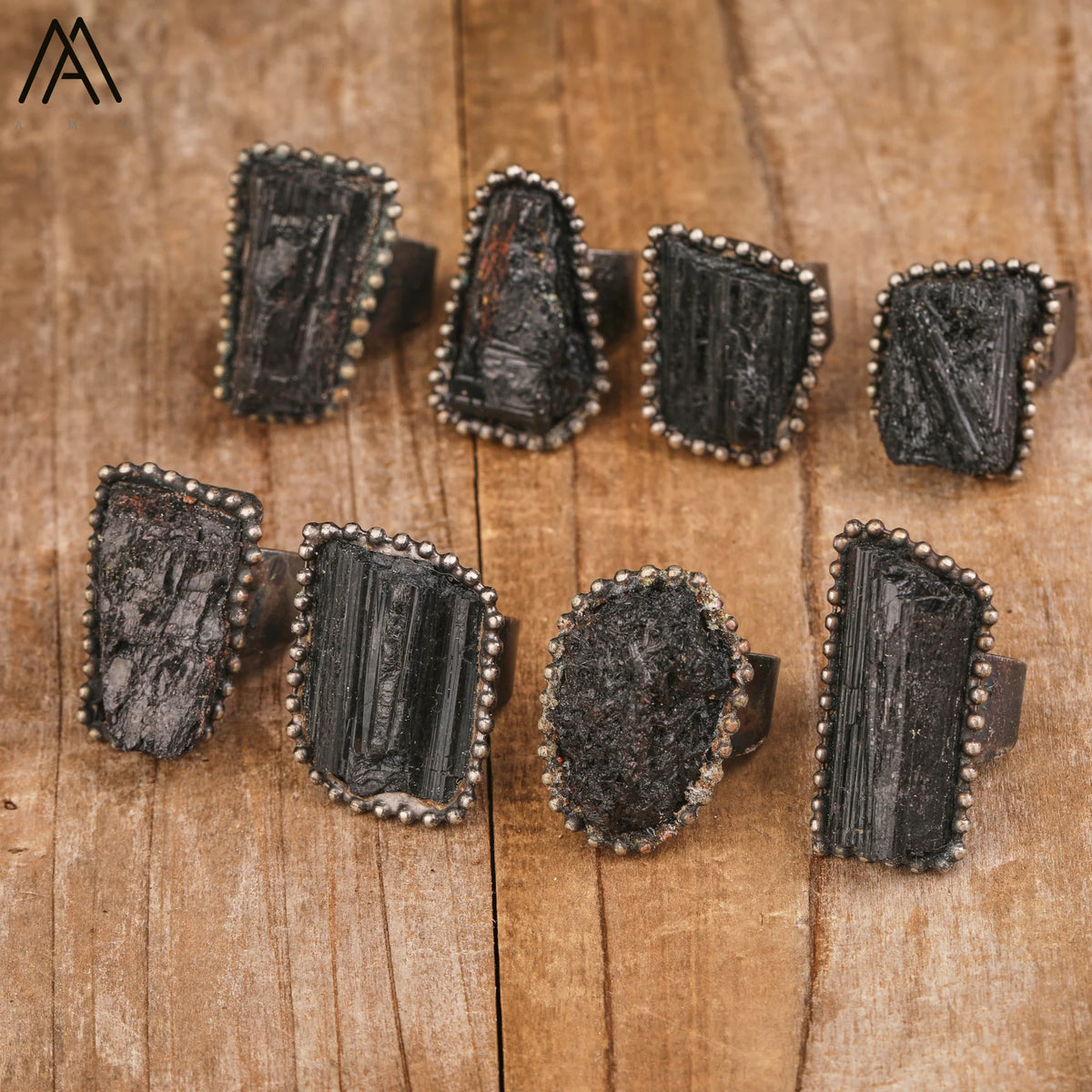 Raw Black Tourmaline Brutalist Copper Rings
