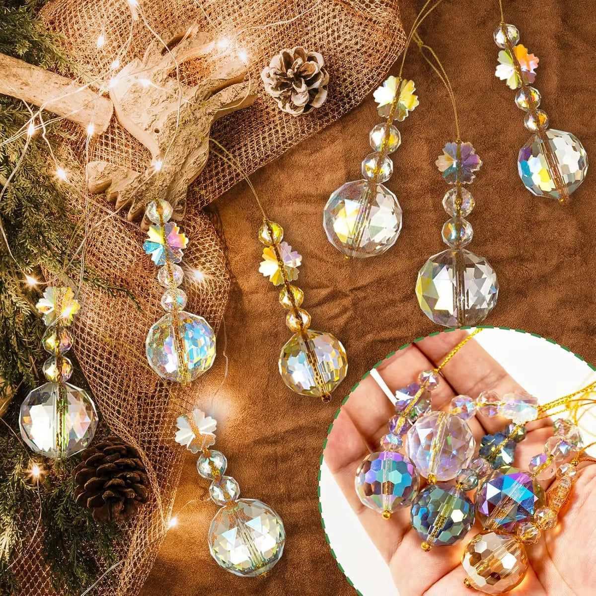 Set of Twelve K9 Crystal Prism Ball Christmas Tree  Ornaments