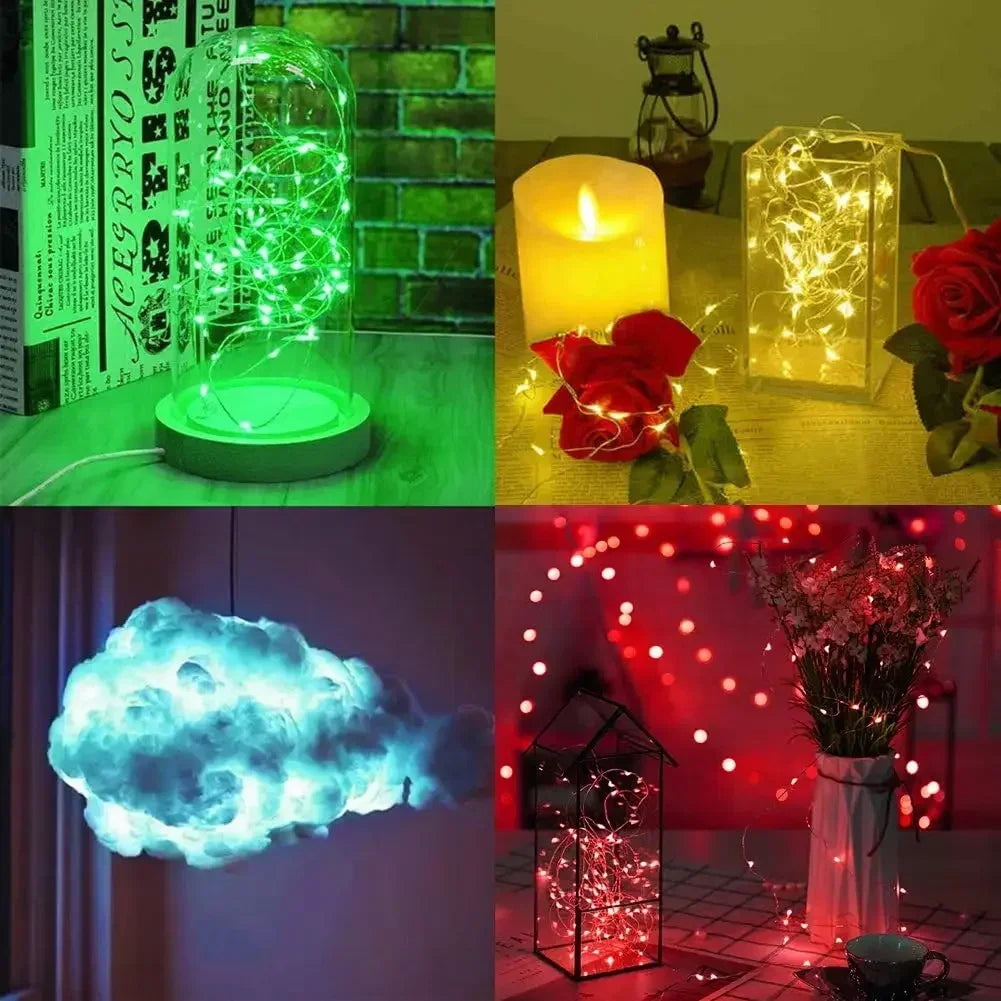 1m-30m Copper Wire LED String Light 8 Colours Fairy Lights Battery Powered
